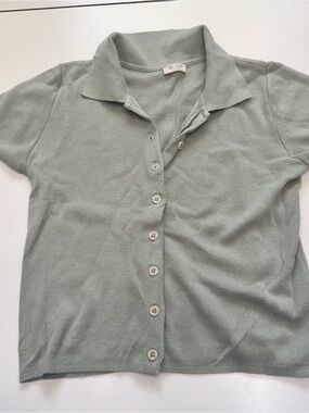 Brandy Melville Light Sage Green Button-Up Knit Polo Shirt 100% cotton